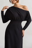 Lori Black Asymmetric Long-Sleeve Maxi Dress