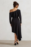 Lori Black Asymmetric Long-Sleeve Maxi Dress