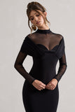 Tasha Black Mesh High-Neck Long-Sleeve Maxi Dress