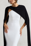 Vianna White Strapless Maxi Dress With Black Cape
