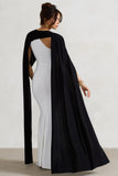 Vianna White Strapless Maxi Dress With Black Cape