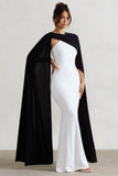 Vianna White Strapless Maxi Dress With Black Cape