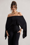 Kori Black Bardot Straight-Leg Jumpsuit With Cape