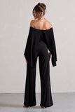 Kori Black Bardot Straight-Leg Jumpsuit With Cape