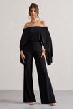 Kori Black Bardot Straight-Leg Jumpsuit With Cape