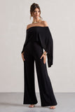 Kori Black Bardot Straight-Leg Jumpsuit With Cape
