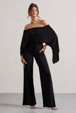 Kori Black Bardot Straight-Leg Jumpsuit With Cape