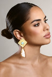 Tropic Gold Square Drop Earrings With Crystal Pendant