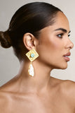 Tropic Gold Square Drop Earrings With Crystal Pendant