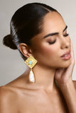 Tropic Gold Square Drop Earrings With Crystal Pendant