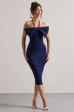 Carly Navy Halter-Neck Midi Dress With Bow