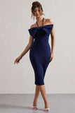 Carly Navy Halter-Neck Midi Dress With Bow