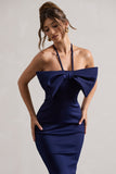 Carly Navy Halter-Neck Midi Dress With Bow