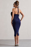 Carly Navy Halter-Neck Midi Dress With Bow