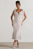 Caserta White & Red Floral Buttoned Midi Dress With Flared Hem