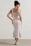 Caserta White & Red Floral Buttoned Midi Dress With Flared Hem