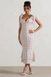 Caserta White & Red Floral Buttoned Midi Dress With Flared Hem