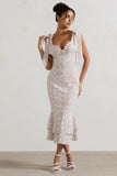 Caserta White & Red Floral Buttoned Midi Dress With Flared Hem
