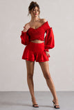 Rossana Red Tiered Frilled Shorts