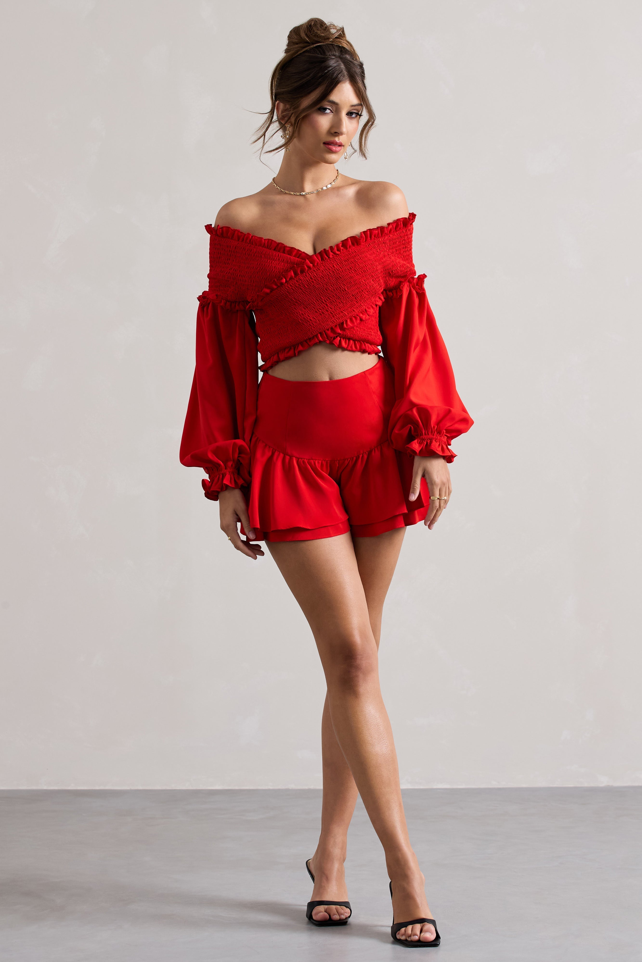 Rossana Red Tiered Frilled Shorts