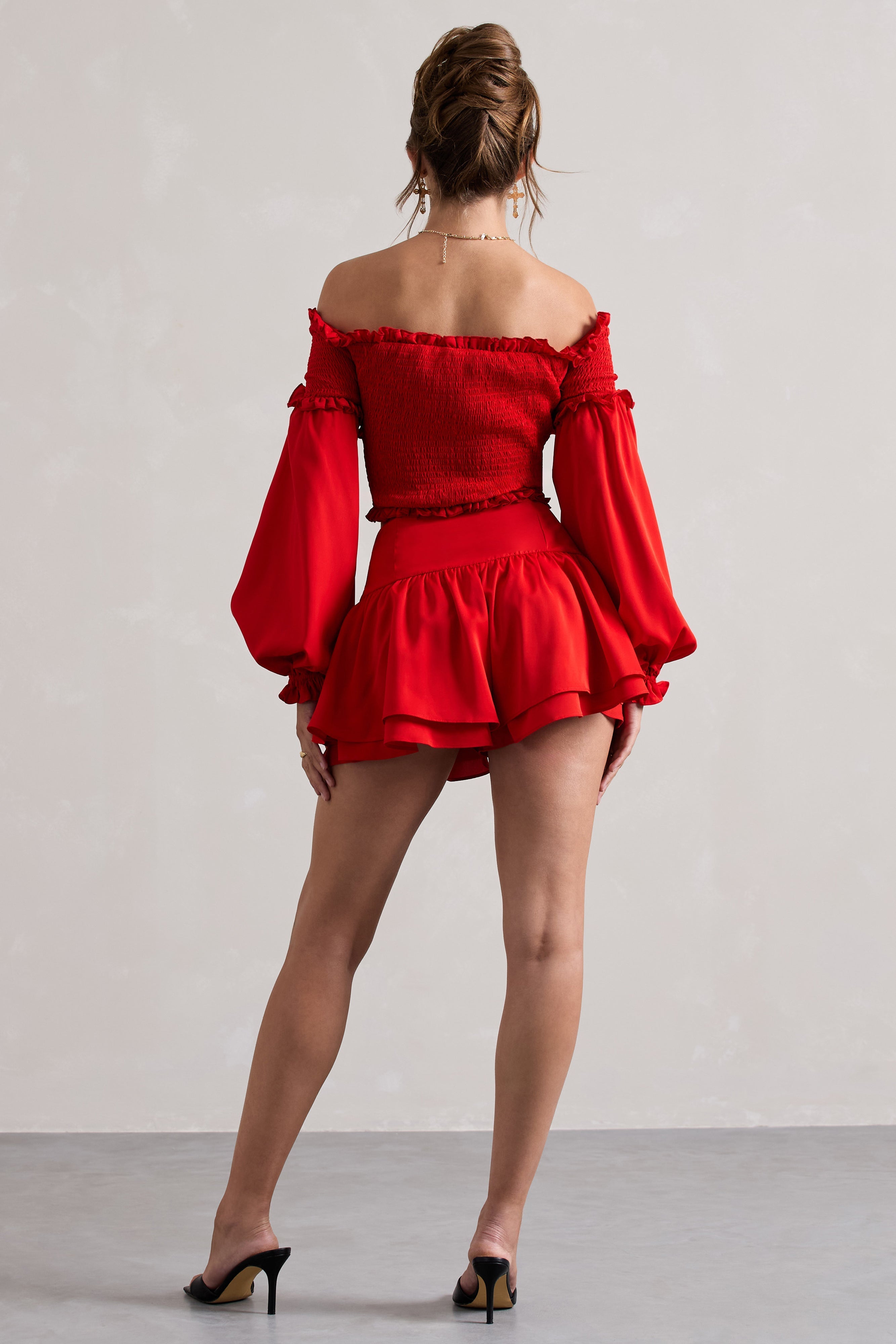 Rossana Red Tiered Frilled Shorts
