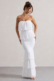 Catera White Strapless Layered Ruffle Maxi Dress