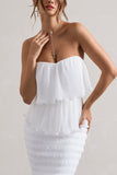 Catera White Strapless Layered Ruffle Maxi Dress