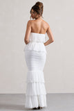 Catera White Strapless Layered Ruffle Maxi Dress