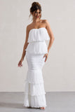 Catera White Strapless Layered Ruffle Maxi Dress