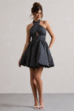 Levie Navy Polka Dot Halter-Neck Mini Dress