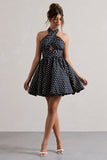 Levie Navy Polka Dot Halter-Neck Mini Dress