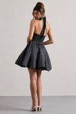 Levie Navy Polka Dot Halter-Neck Mini Dress