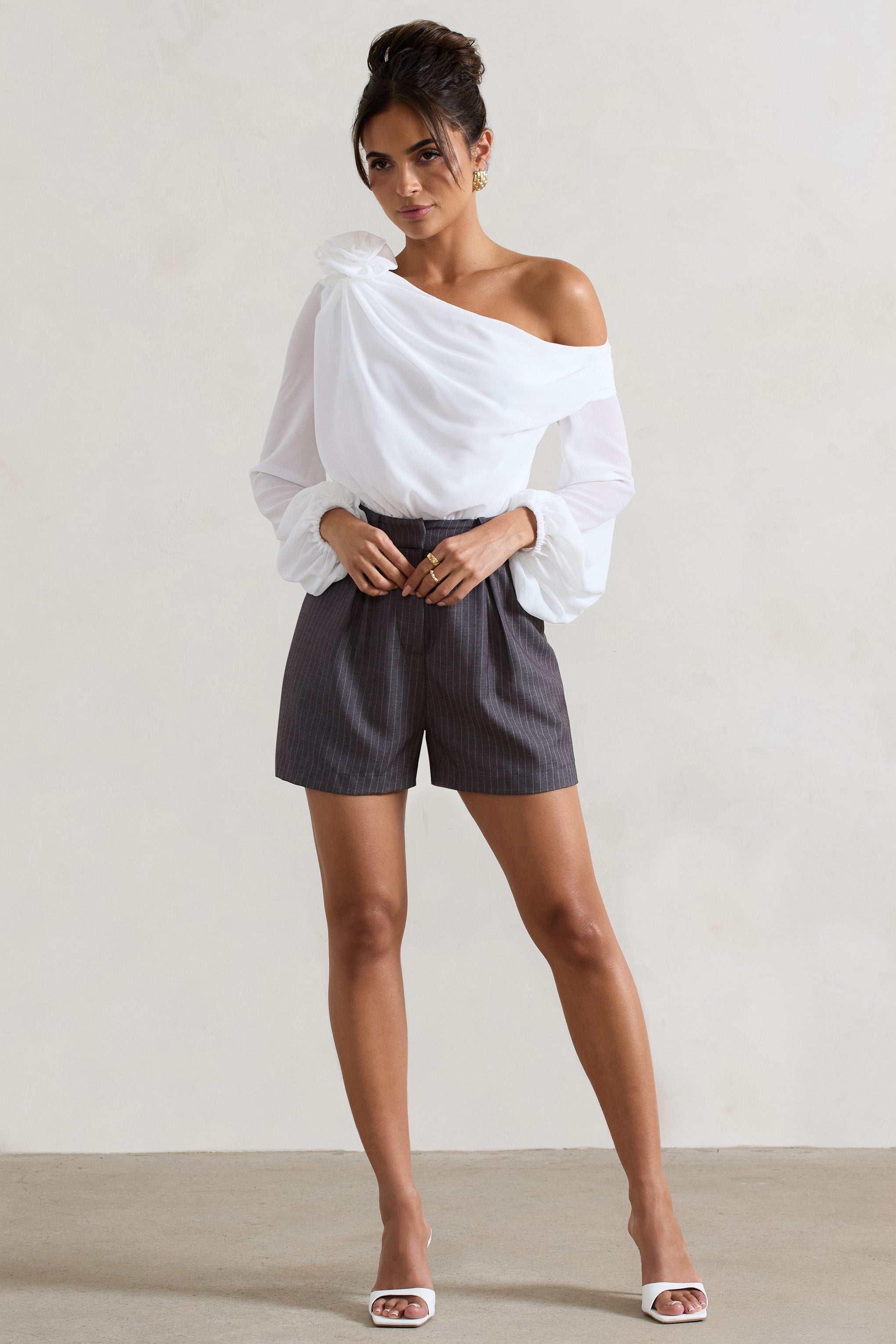 Rue Grey Pinstripe Tailored Shorts