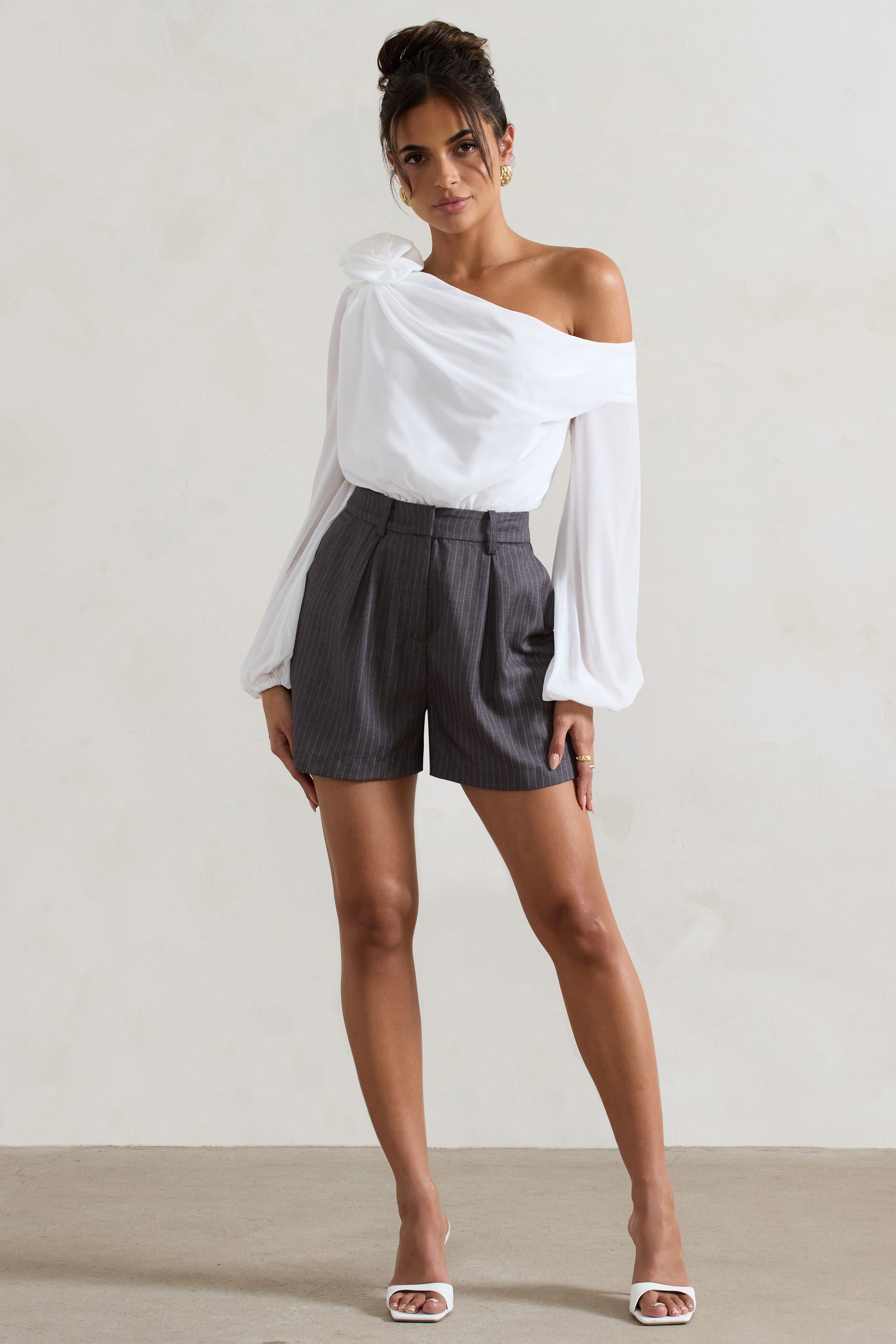 Rue Grey Pinstripe Tailored Shorts
