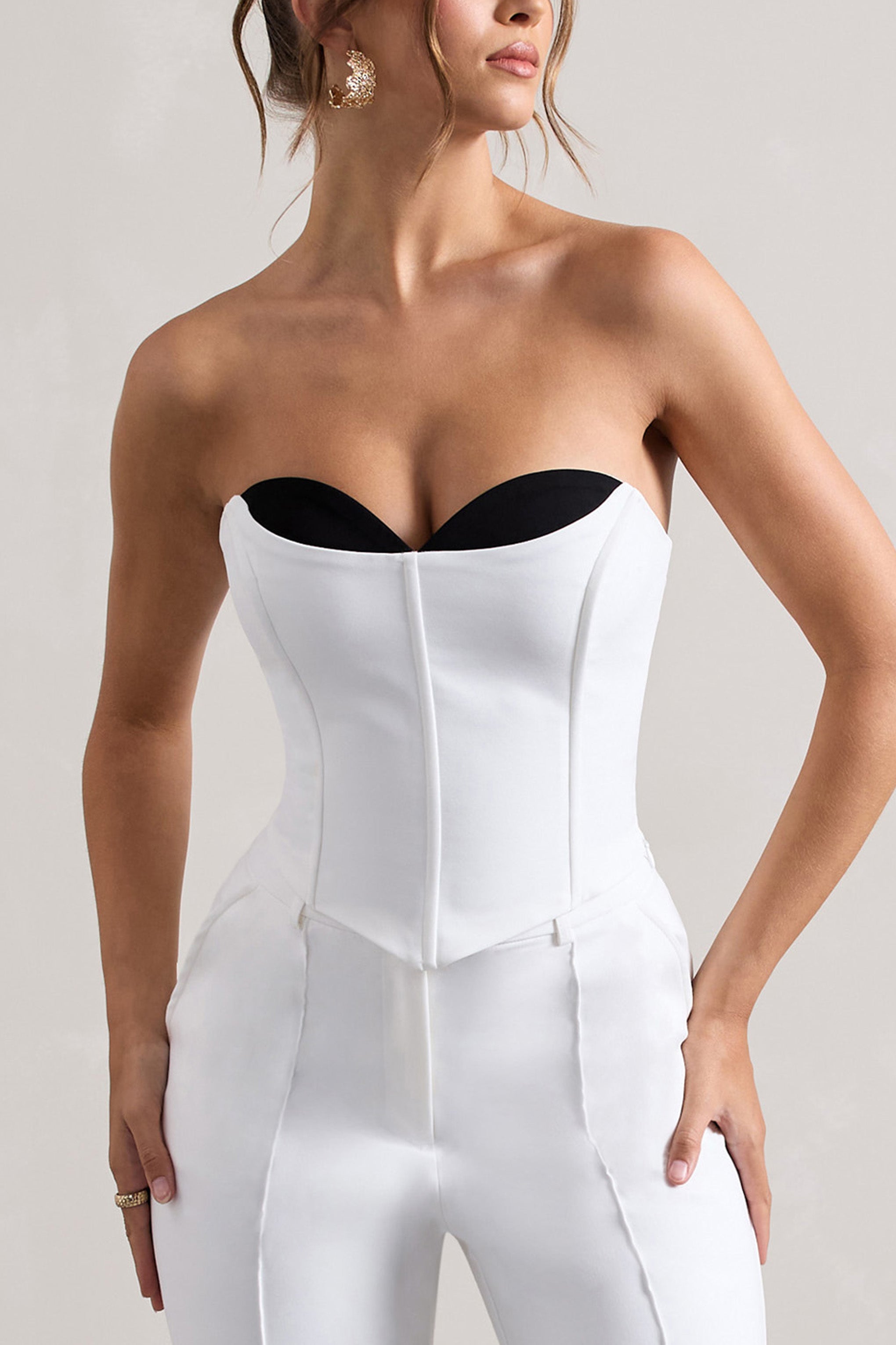 Aubriella White Strapless Lace-Up Corset Top