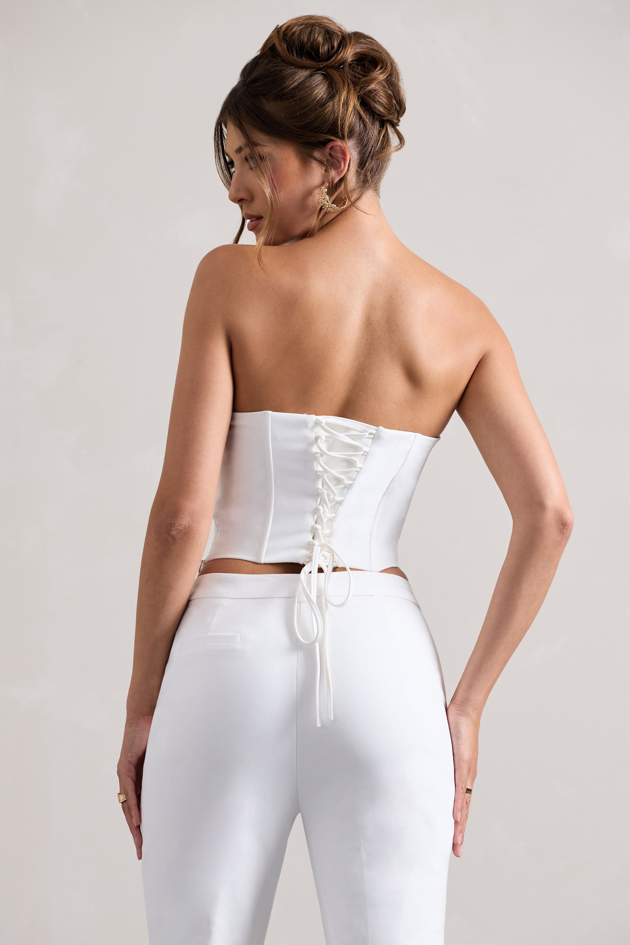 Aubriella White Strapless Lace-Up Corset Top