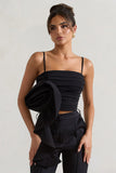 Whirlwind Black Strappy Top With Oversized Ruffle Detail