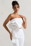 Whirlwind White Strappy Top With Oversized Ruffle Detail