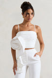 Whirlwind White Strappy Top With Oversized Ruffle Detail