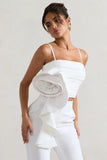 Whirlwind White Strappy Top With Oversized Ruffle Detail