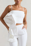 Whirlwind White Strappy Top With Oversized Ruffle Detail