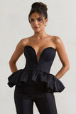 Huntley Black Sweetheart Corset Top With Satin Puff Hem
