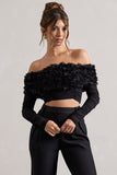 Libbie Black Mesh Floral Bardot Top