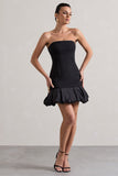 Liscia Black Bandeau Mini Dress With Ruffle Trim