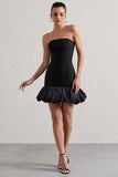 Liscia Black Bandeau Mini Dress With Ruffle Trim