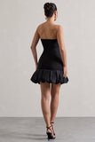 Liscia Black Bandeau Mini Dress With Ruffle Trim