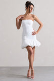 Liscia White Bandeau Mini Dress With Ruffle Trim