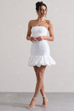 Liscia White Bandeau Mini Dress With Ruffle Trim