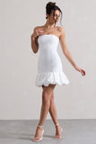Liscia White Bandeau Mini Dress With Ruffle Trim
