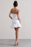 Liscia White Bandeau Mini Dress With Ruffle Trim